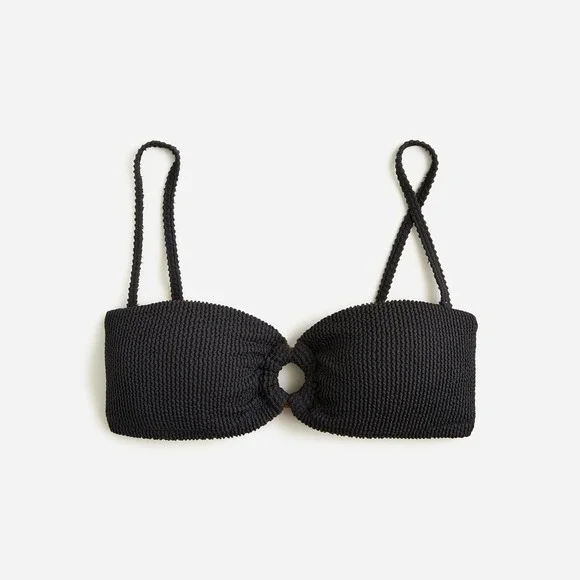 New J.Crew Sz XXL Black Heritage Textured Oh-ring Bandeau Bikini Top W Halter - Picture 1 of 7